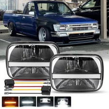 Pair Clear 5x7" 7x6" LED Headlights Halo H6054 Lamps For Toyota Pickup 1982-1995
