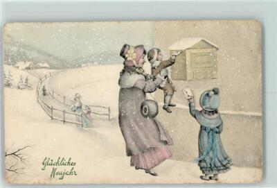 10227613 - New Year it snows mother and child at the mailbox publisher V.K. Vienne