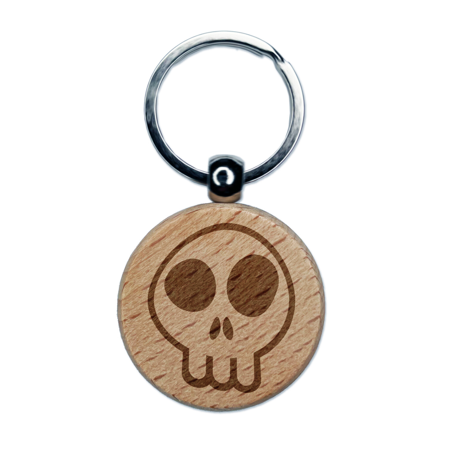 Fun Skull Engraved Wood Round Keychain Tag Charm