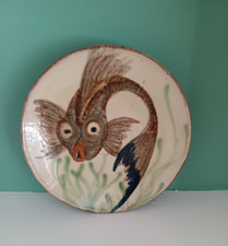 1960's Spanish Puigdemont studio art pottery fish plate.