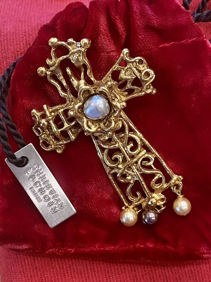 AUTHENTIC VINTAGE CHRISTIAN LACROIX CROSS BROOCH | eBay