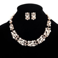 Crystal Imitation Pearl Wedding Bridal Necklace Earrings Jewelry Set For Women