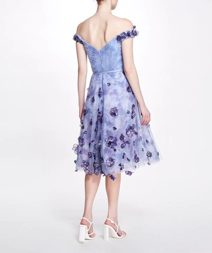 Marchesa Notte Dress Off Shoulder Ombre 3D Flower Cocktail Midi Size 8 - Picture 2 of 17