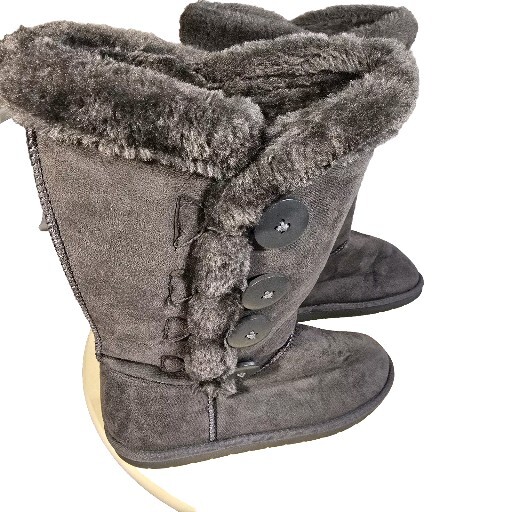 Women's Four Button Faux Fur Lined Grey MidCalf Winter Snow Fur Boots  LN