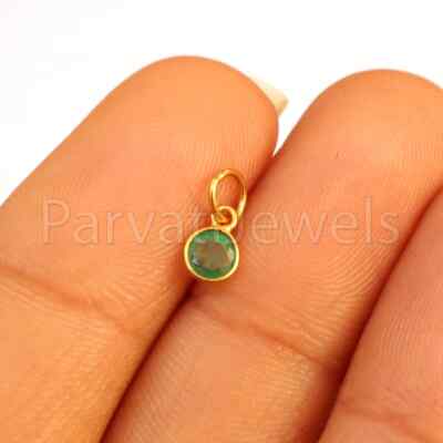 Natural Green Emerald Charm Solid 14k & 18k Gold Birthday Women's Charms Pendant