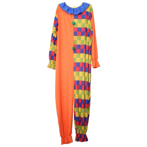 Circus Clown Costume Halloween Party Grids Fancy Dress Mens Clothes w/ Hat - Picture 6 of 12