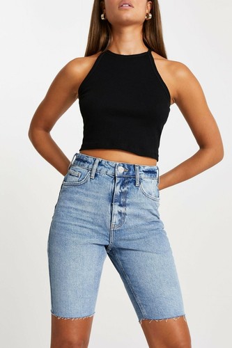 New! River Island denim Shorts, bum sculpt, longline / Sz UK 10 + FREE Top - Picture 3 of 12
