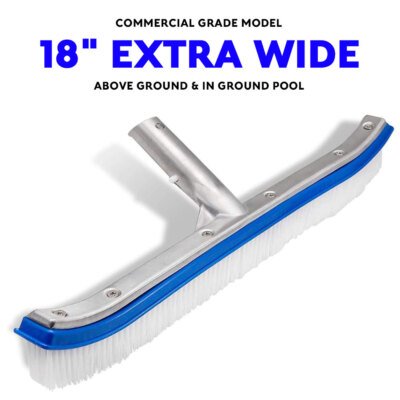 Professional 18'' Floor & Wall Pool Brush with Nylon Bristle, Curved End, EZ Clip