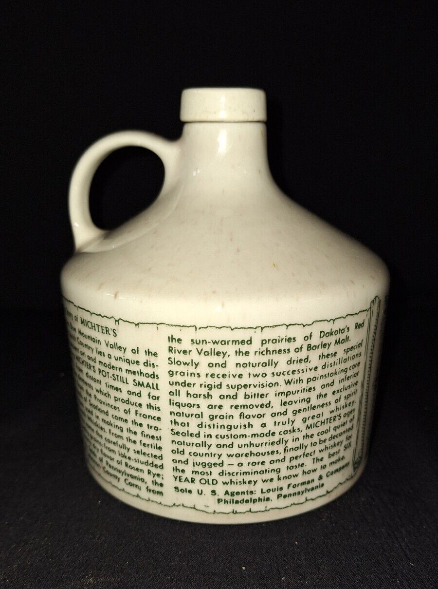 VTG 1960's MICHTER'S WHISKEY STONEWARE JUG 4/5 QUART BOTTLE & CORK STILL EMPTY