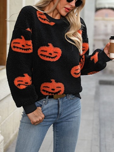 Neu Halloween bedruckt Damen Plüsch lose warm Hoodie Top T-Shirt HEISS - Bild 3 von 6
