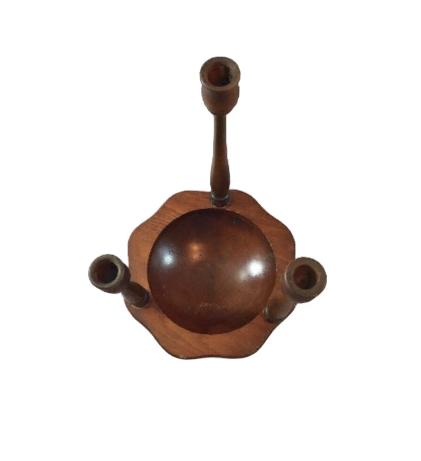 De colección MCM Candelabro de Madera Cuenco Centro de Mesa 3 Brazos Cónico Retro Rústico Boho Granja Foto 2 de 4