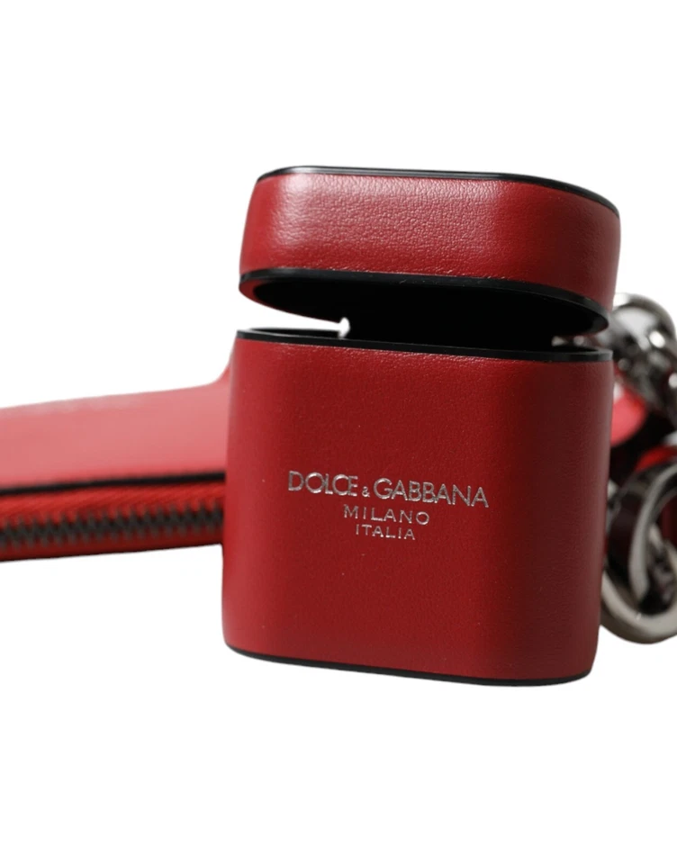 DOLCE & GABBANA Airpods Case Red Leather Silver Metal Logo Strap Pouch 600usd - Image 4 of 4
