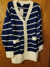 LuLaRoe Lucille Cardigan Sweater Medium Striped Navy pockets NWT