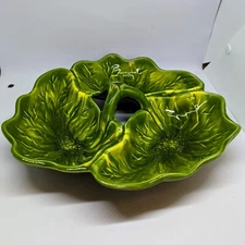 Vintage California Originals MCM Divided Pottery Cabbage Leaf Dish 3 Sided