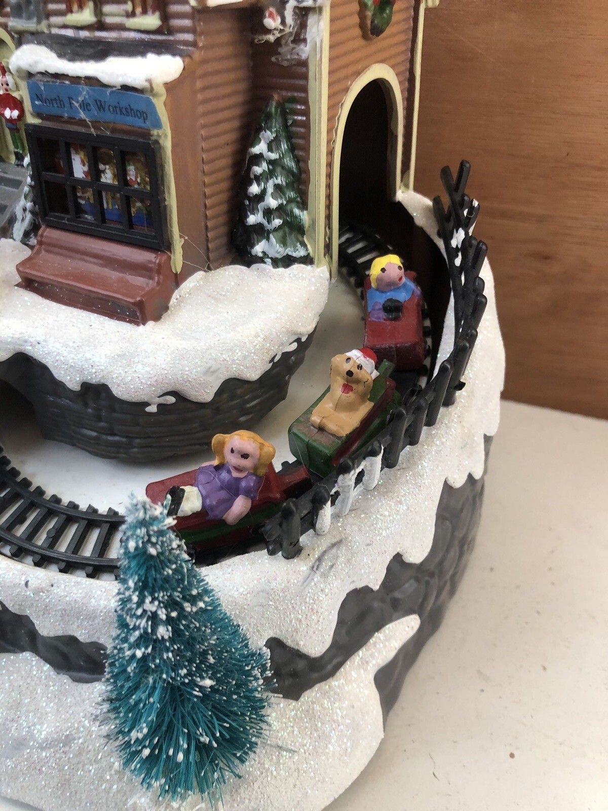 Selections Santa Christmas Scene Ornament with Lights Moving Train and