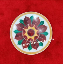 15" White Marble Table Top Coffee Side Inlay Mosaic pietra dura Decor