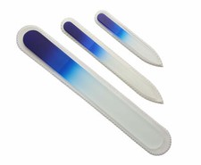 3 pc. Authentic Czech Etched Crystal Glass Manicure Nail File Set Blue