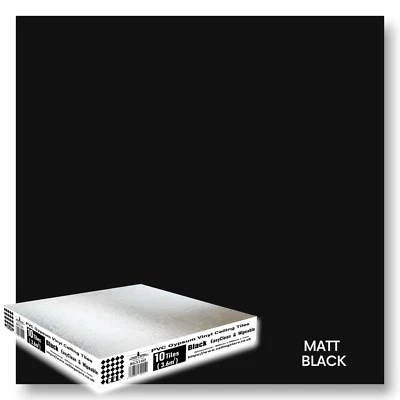 CEILING EXPERT Black Vinyl Suspended Ceiling 595 x 595 Easyclean Wipeable 600 x 600mm 10 Tiles