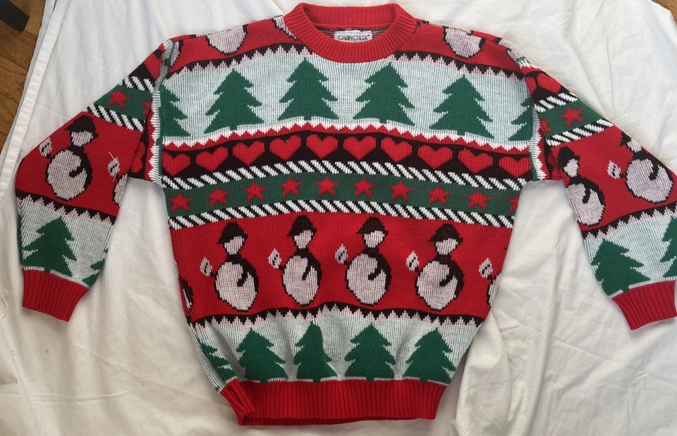 Suéter Tejido Navidad Cabin Creek Muñeco de Nieve Corazones Abuela Núcleo Pequeño Mediano De Colección Foto 3 de 4