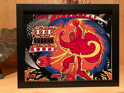 Classic pinball art for your game room - 8'' x 10'' framed/lighted - ''FIREBALL''