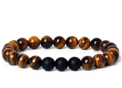 Bracelet Perles œil De Tigre Et Agate Mate - Pierre Naturelle, Fait Main, Taille Sur Mesure