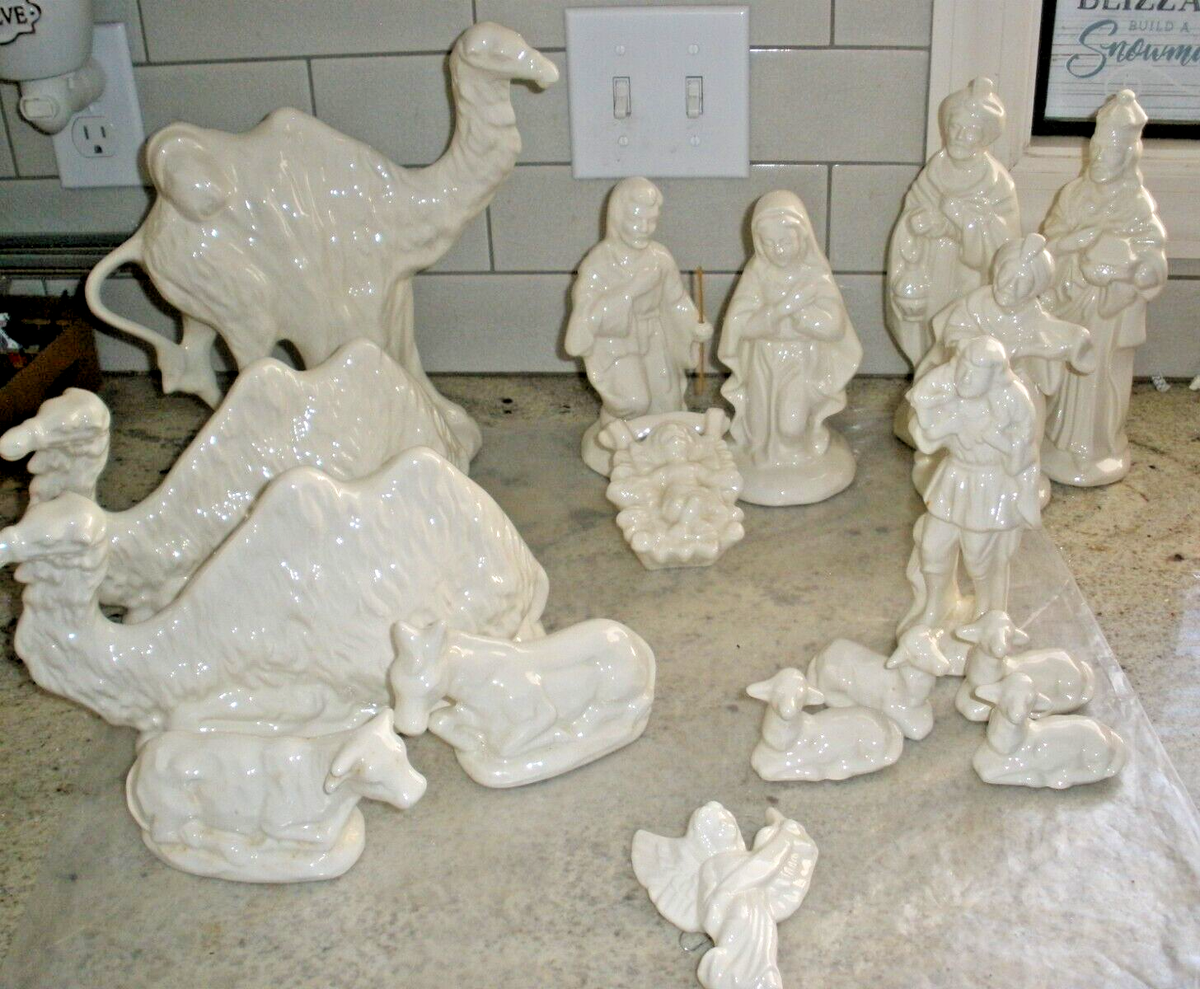 Vintage 1978 Hand Painted White Ceramic Nativity Set 17 Pieces | eBay
