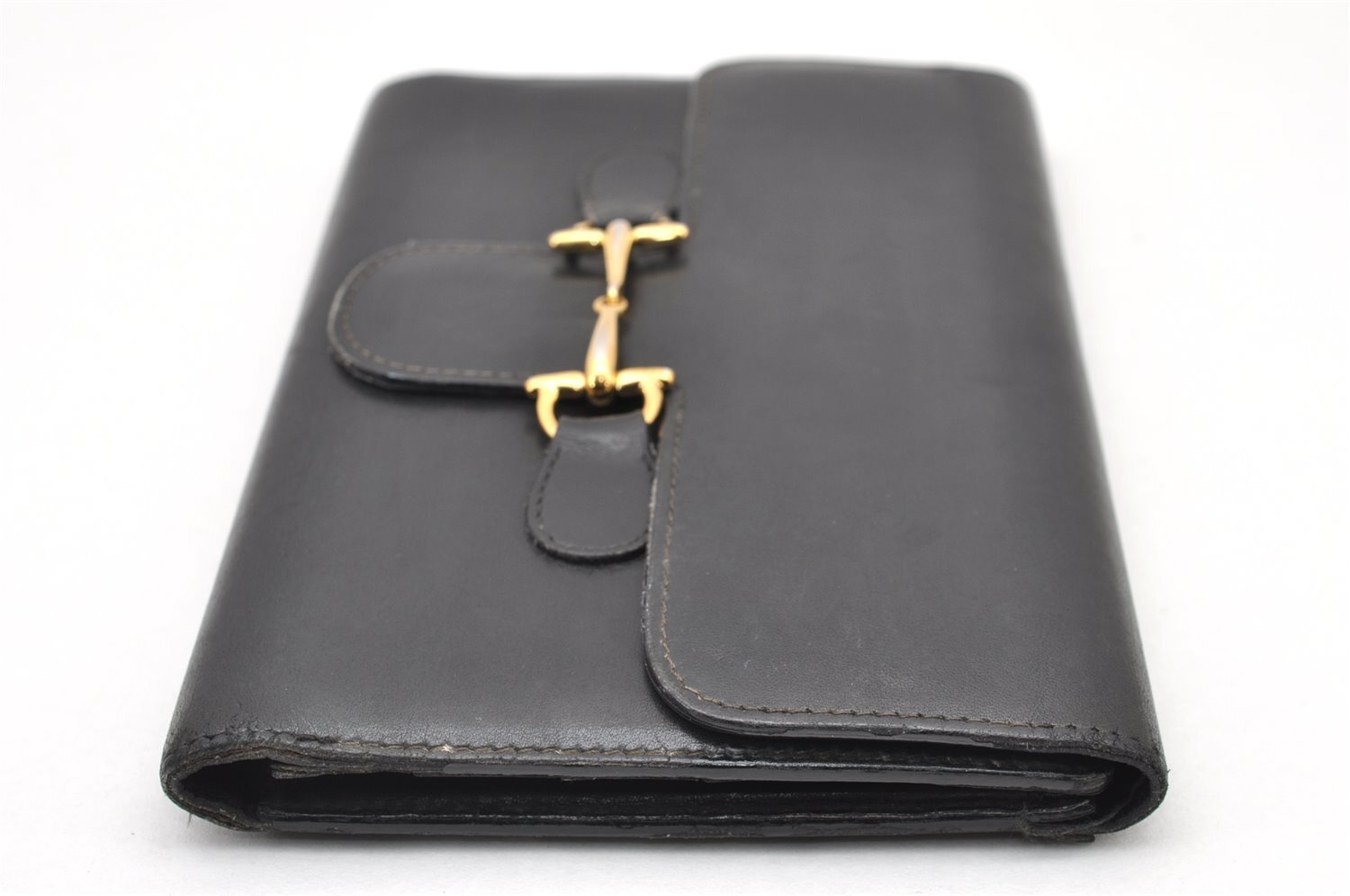 Authentic GUCCI Vintage Horsebit Trifold Long Wallet Purse Leather