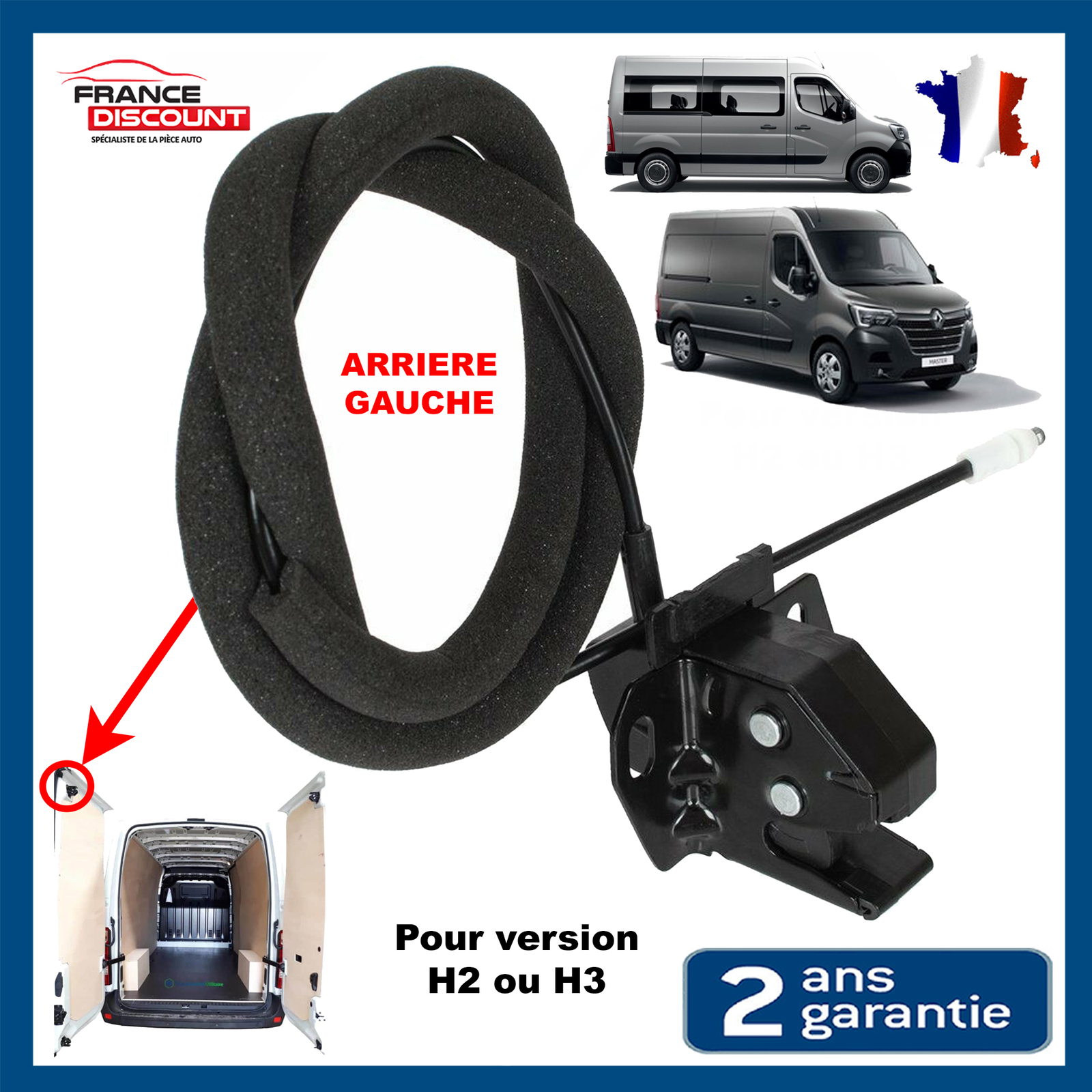 Serrure de porte gauche renforcée pour Renault Master 3 rehaussé 2.3 dCi