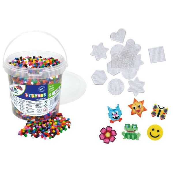 PLAYBOX Set 10000 Bügelperlen Standard + 15 Stiftplatten, Kreatives Set für Kinder,