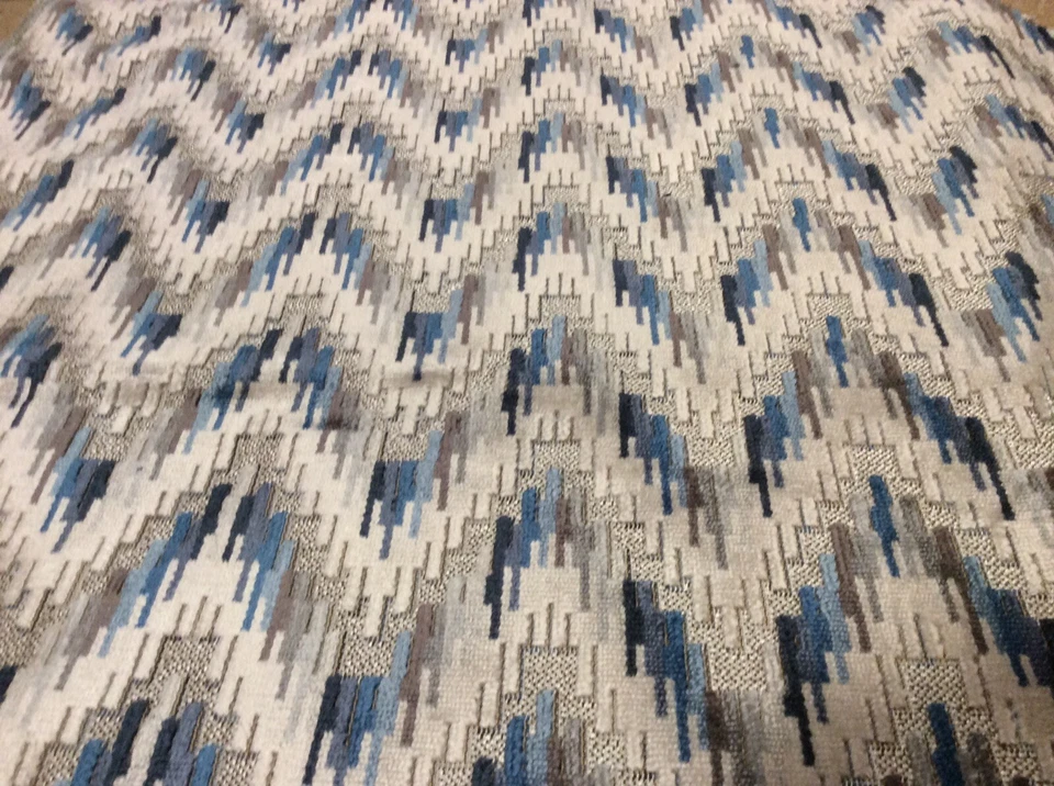 Kravet Lee Jofa Fabric Carnival Chevron Indigo Cut Velvet Triangle Shape Less YD - Image 3 of 4