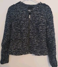 Banana Republic Black Blue White Fringe Trim Boucle Blazer 6 Tall