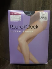 VTG Round The Clock Ultra Sheer Control Top Pantyhose Jet Black Size B 2 Pairs