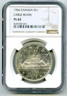 1966 S$1 CANADA SILVER VOYAGEUR NGC PL 62 LARGE BEADS PROOF LIKE DOLLAR