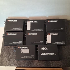 Lot of 7 Intellinet 506519 Fiber Optic ST Fast Ethernet Media Converters USED