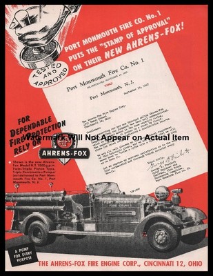1947 Port Monmouth NJ Fire Truck Ahrens Fox Ad Photograph Print 8.5x11''