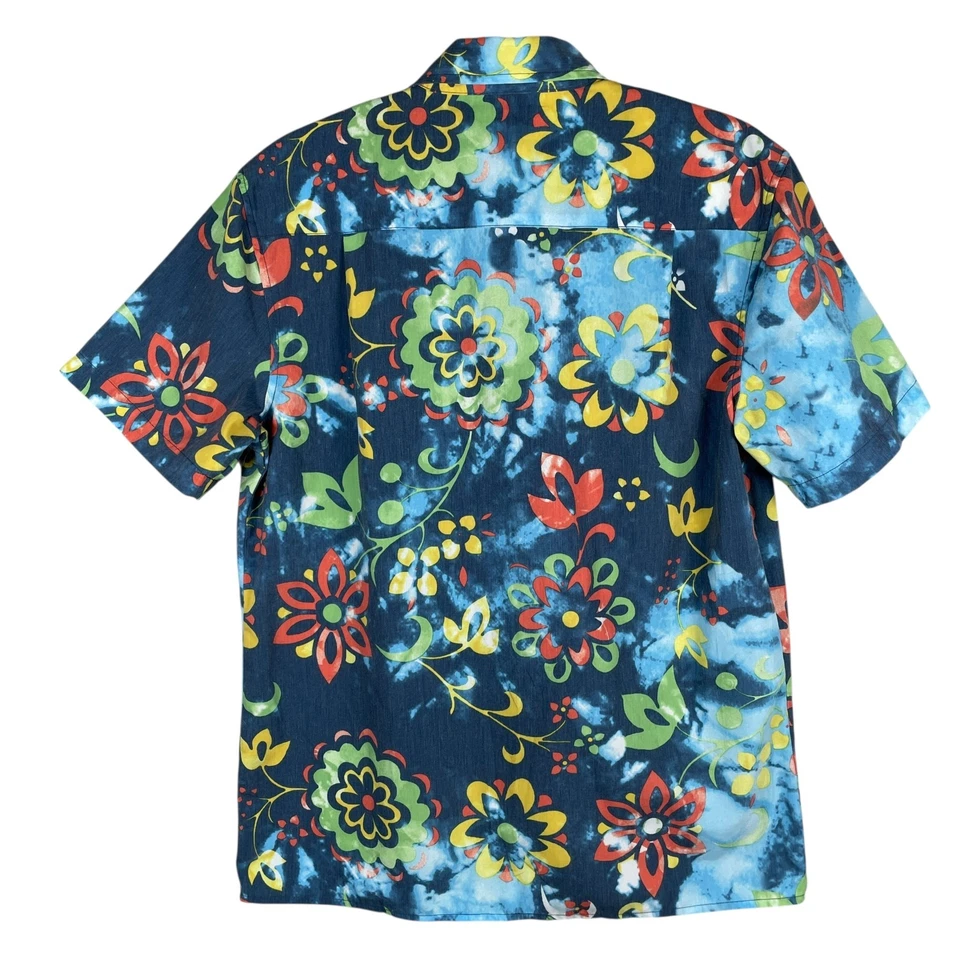 Camisa con botones Lost At Sea para hombre mediana colorida floral S/S elástica tie dye Foto 3 de 4