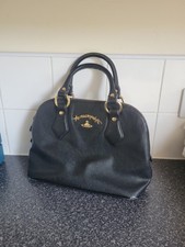 Borsa a mano Vivienne Westwood nera manico superiore sfera oro zip strutturata