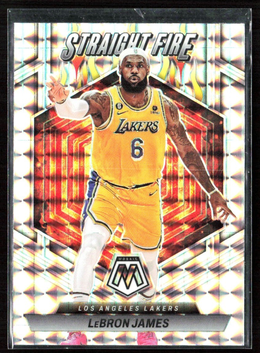 LeBron James 2022-23 Panini Mosaic Straight Fire Prizm #7 Los Angeles Lakers