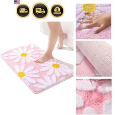 Pink Bathroom Rugs Cute Daisy Bath Mat White and Yellow Flower Decor Rug Non ...