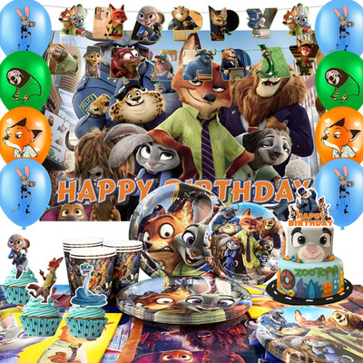 Zootopia Geburtstagsparty Geschirr,Zootopia Banner Luftballons Tischdecke Tasse