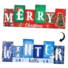 Christmas Table Decorations Wooden Winter Table Centerpieces Merry Large Red