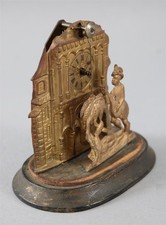 Antique Miniature Austrian Biedermeier Brass Man w/ Lute ZAPPLER Fidgeter Clock