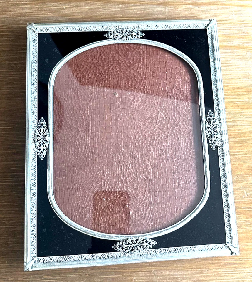 Antiguo marco de fotos de metal plateado vidrio negro/vidrio transparente Foto 3 de 4