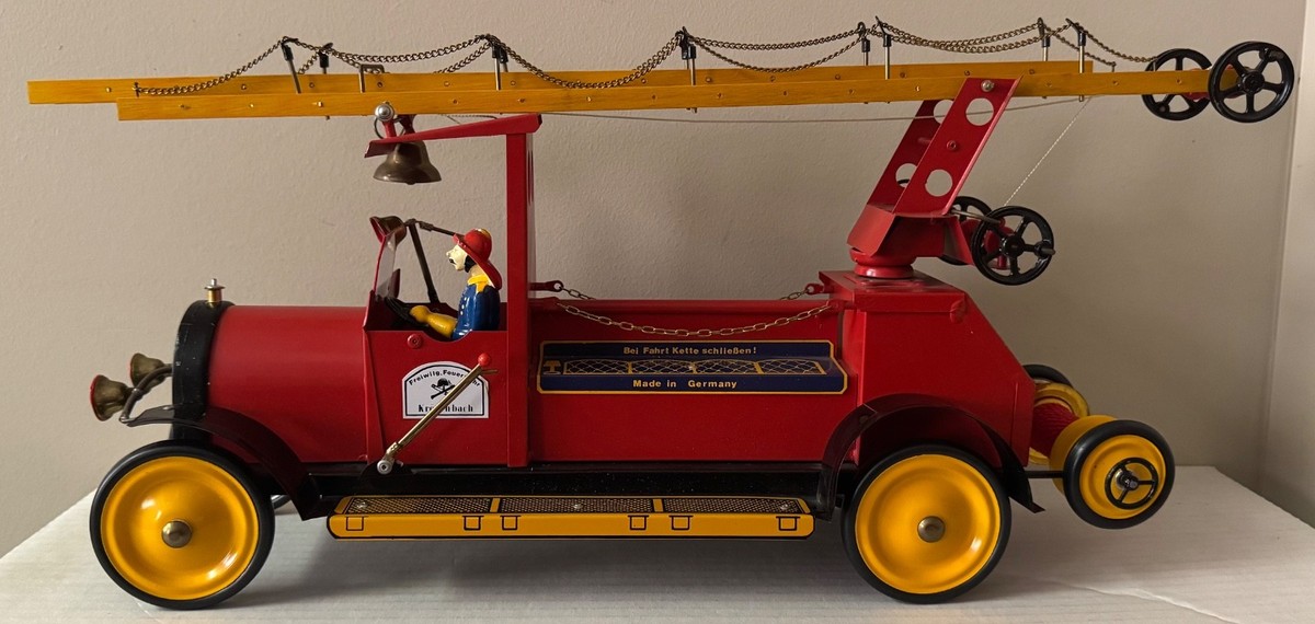 Rare Handmade German Nuremberg Tin Fire Engine w/ Original Cert