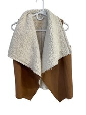 Copper Key Sherpa Vest Girls 14  16 Brown Faux Suede Lined Cozy Layer