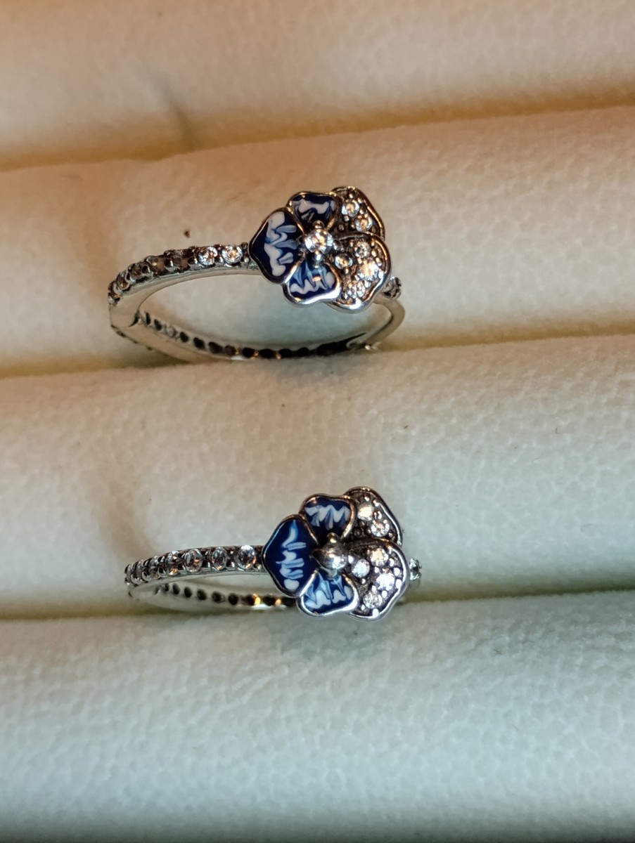 Blue Pansy Flower Hoop Sterling Silver 925 Earrings View 3
