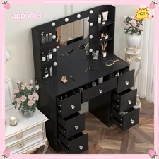 Xmas gifts Vanity Set w/ Lighted Mirror 10 LED Bulbs Makeup Dressing Table Desk