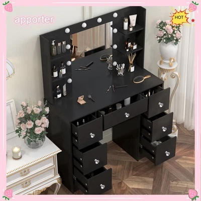 YAMISSI Xmas gifts Vanity Set w/ Lighted Mirror 10 LED Bulbs Makeup Dressing Table Desk