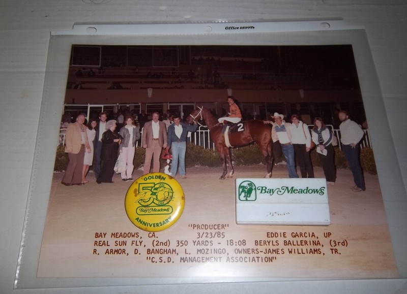 Bay Meadows CA Horse Race Track Jockey Eddie Garcia  1985  Photo Badge & Pinback