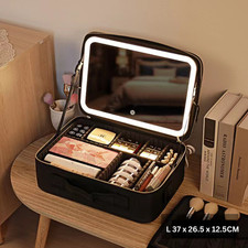 Makeup Bag With Light Up LED Mirror Travel Cosmetic Train Storage Case Portable